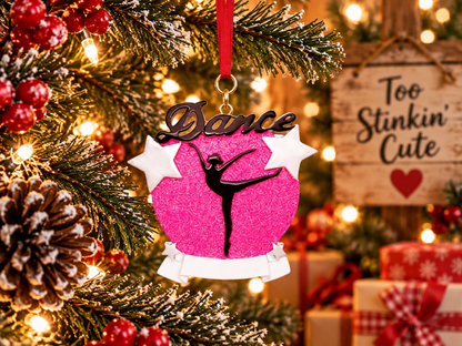 Personalized dance-team Christmas gift with a blank white name banner