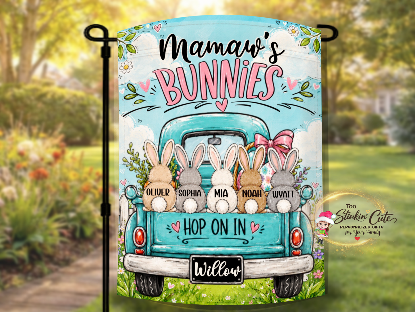 Personalized Bunny Tails Family Garden Flag