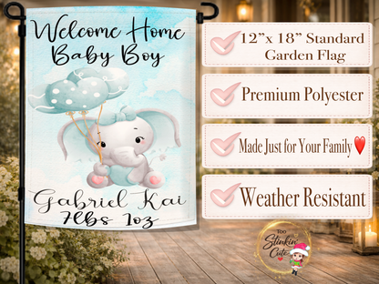 Cute elephant welcome home baby flag for outdoor nursery celebration décor