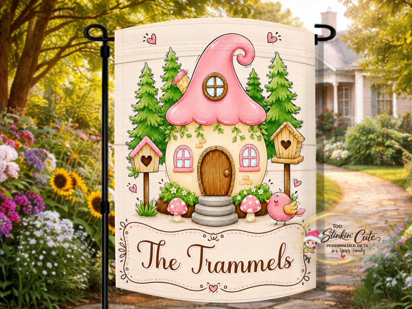 Personalized Fairy Cottage Garden Flag