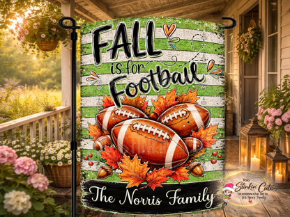 Personalized Fall Is for Football garden flag featuring the Norris family name