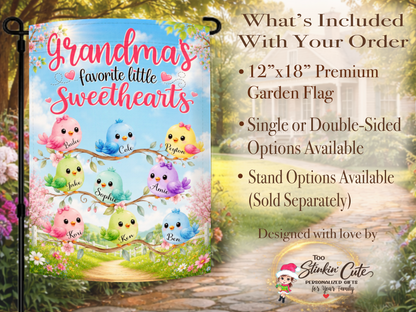 Spring personalized grandma yard flag with pastel birds