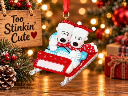 Personalized two-name Christmas ornament for couples, siblings, friends, or parent and child.