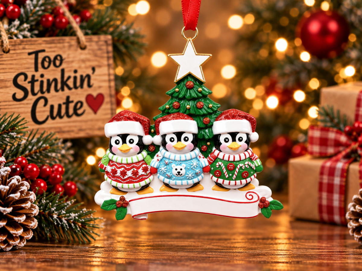 Custom penguin ornament for parents, children, grandparents, siblings, friends, or pets.