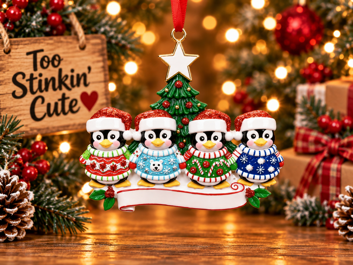 Custom penguin ornament for parents, children, grandparents, siblings, or pets.