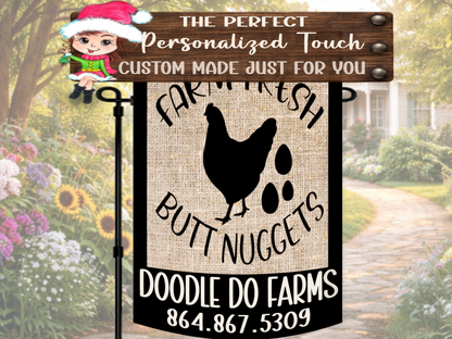 Rustic chicken farm décor flag for farmhouse and country homes