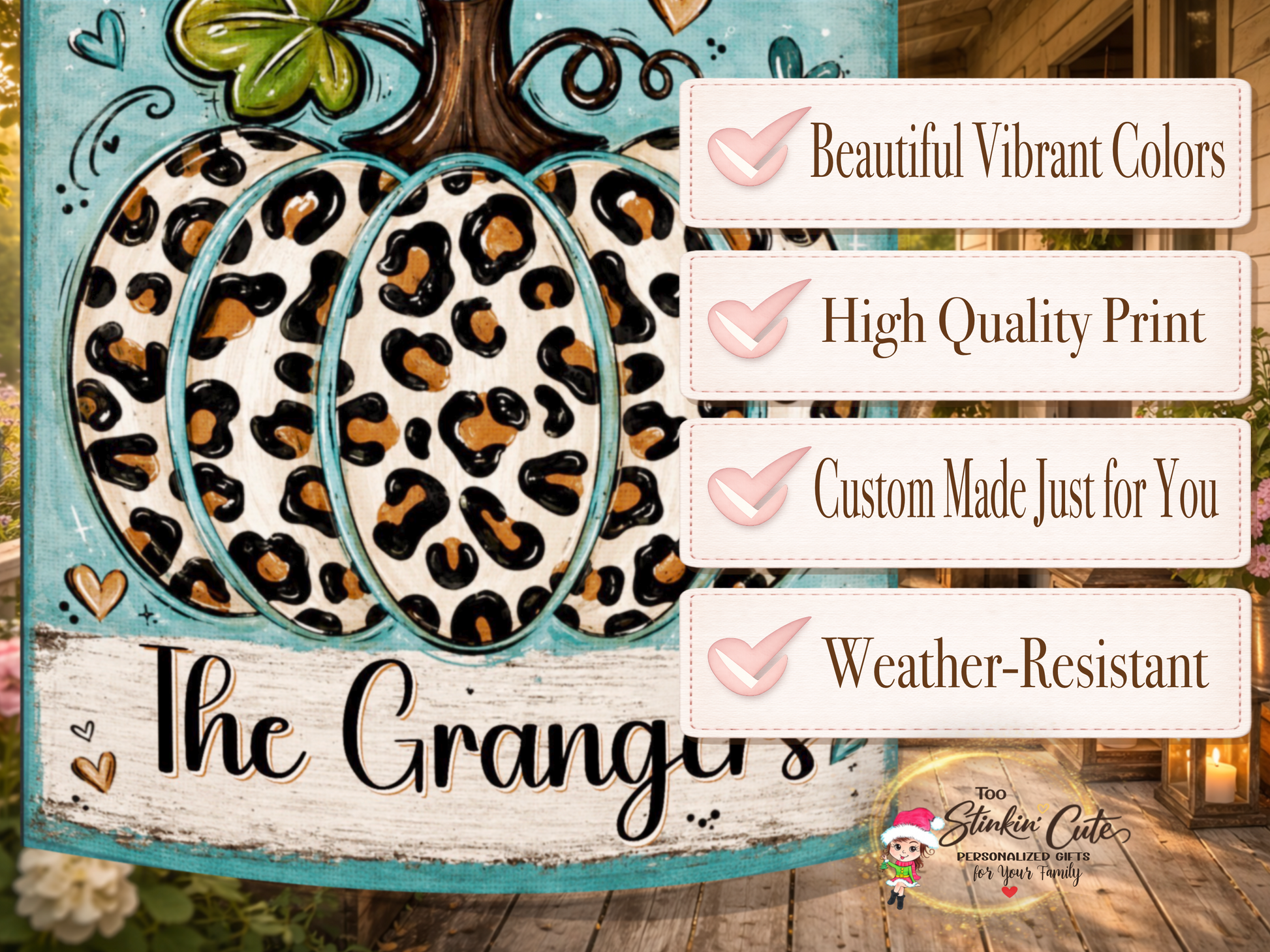 Southern Happy Fall Y’all yard flag personalized with a family name for autumn porch and garden decorating.