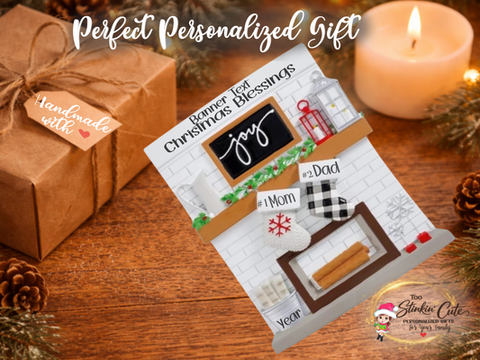 Personalized Fireplace Couple Ornament | Custom Family of 2 Christmas Keepsake Gift