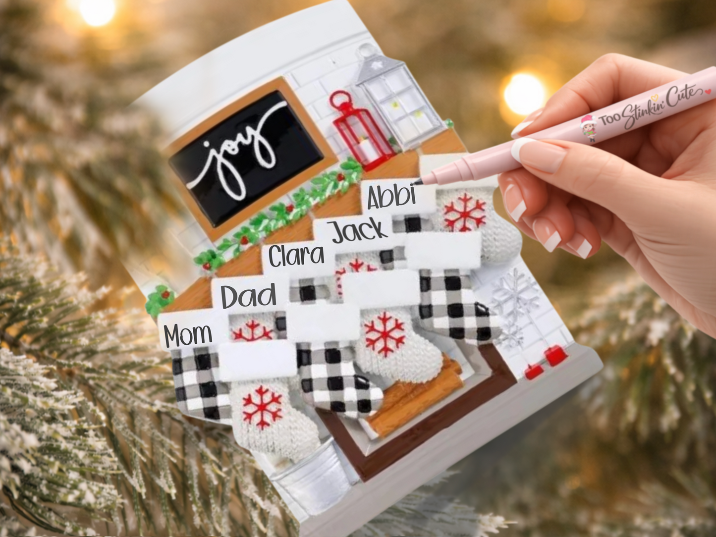 Personalized Fireplace Family Ornament | Custom Family of 10 Christmas Keepsake Gift