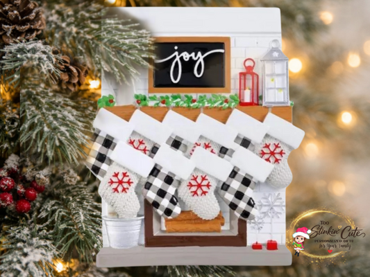 Personalized Fireplace Family Ornament | Custom Family of 10 Christmas Keepsake Gift