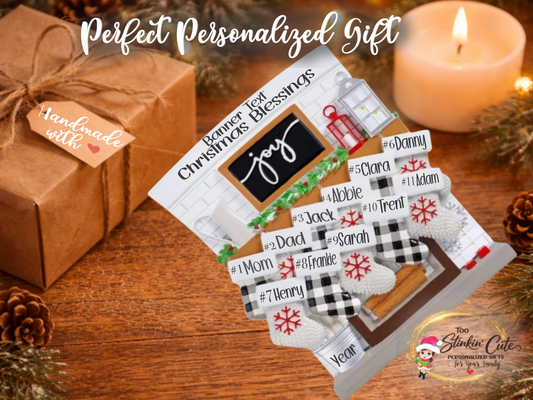 Personalized Fireplace Family Ornament | Custom Family of 11 Christmas Keepsake Gift