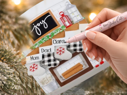Personalized Fireplace Family Ornament | Custom Family of 5 Christmas Keepsake Gift