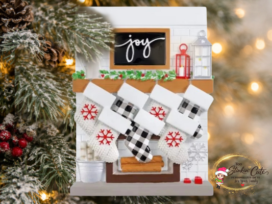 Personalized Fireplace Family Ornament | Custom Family of 7 Christmas Keepsake Gift