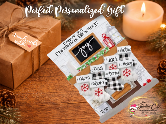 Personalized Fireplace Family Ornament | Custom Family of 7 Christmas Keepsake Gift