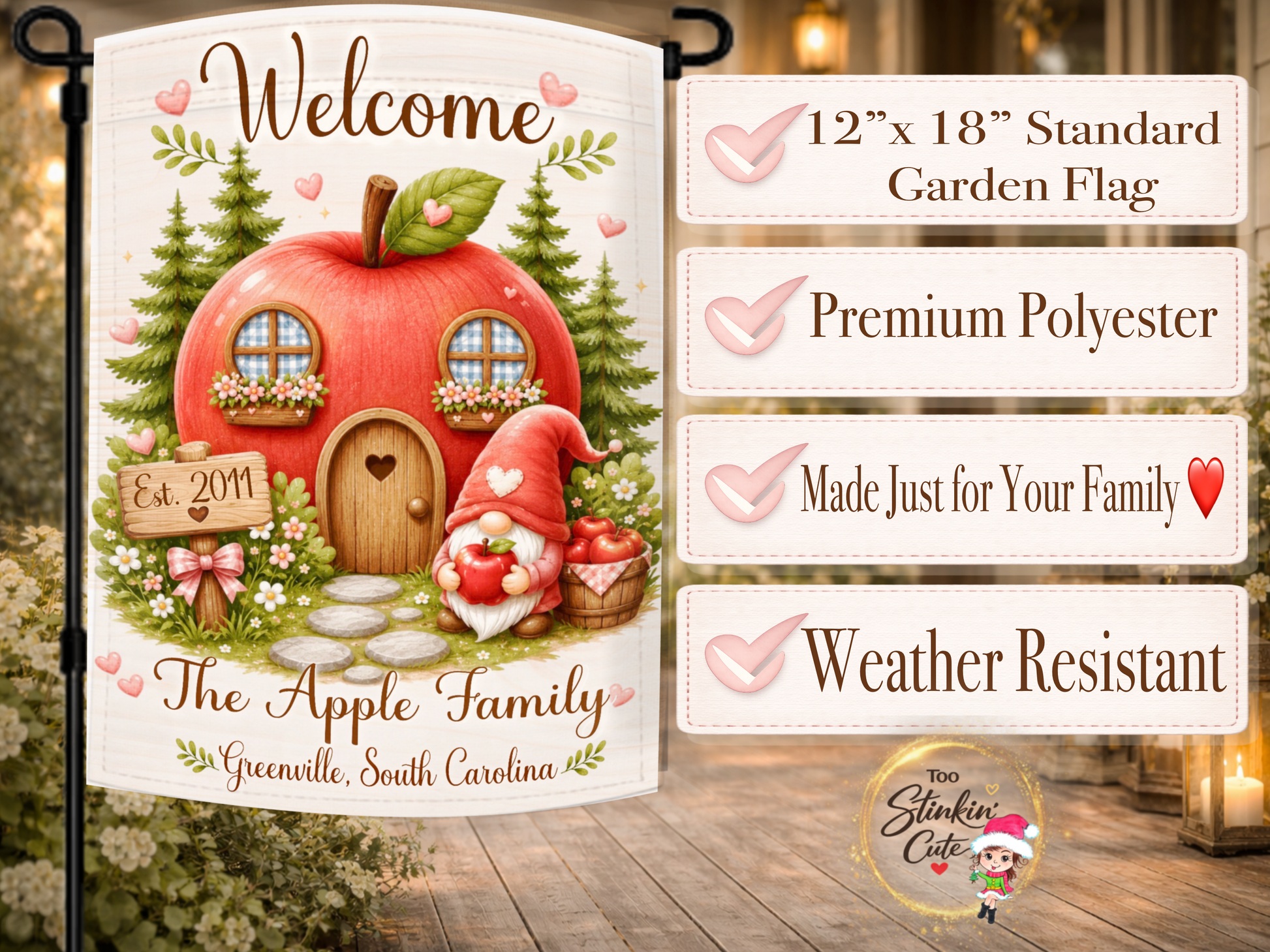 cottagecore family name garden flag