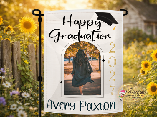 Personalized graduation garden flag with custom graduate photo name and year