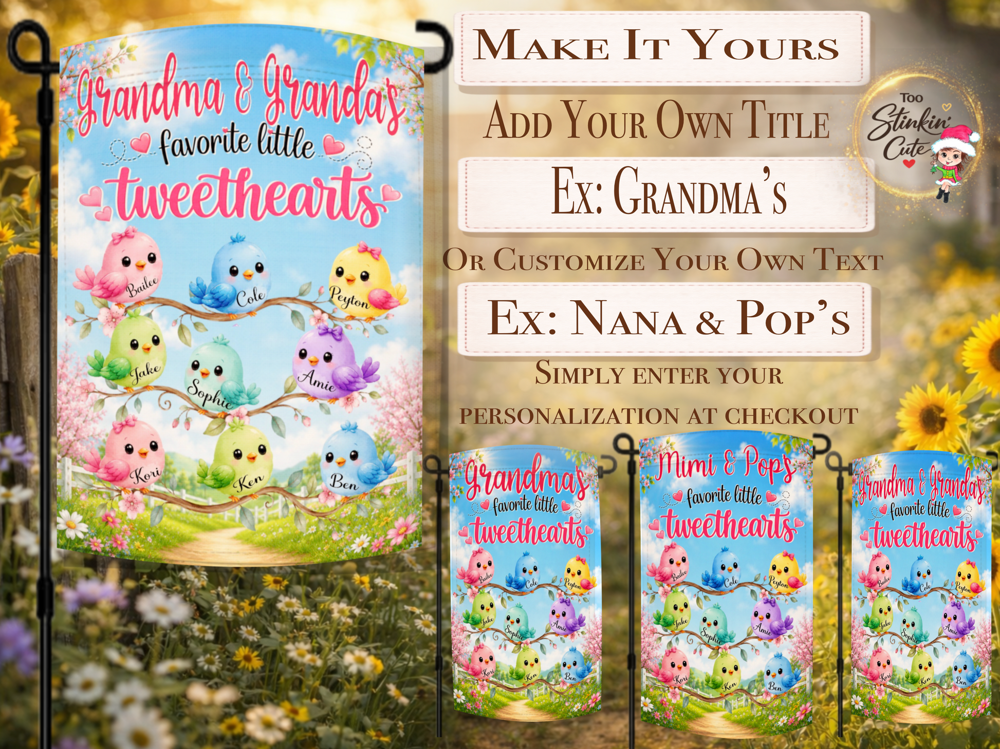 Custom grandparent bird family garden flag