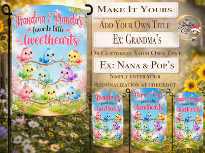 Custom grandparent bird family garden flag