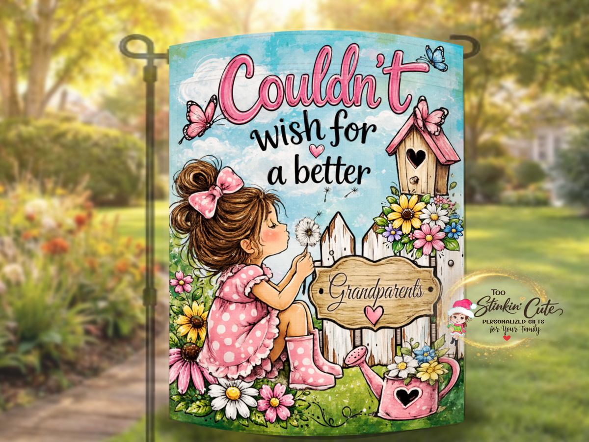Custom family title garden flag personalized for Grandma, Nana, Mimi, Gigi, Granny, or Mom