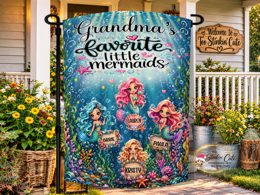 Personalized Grandma’s Little Mermaids Garden Flag