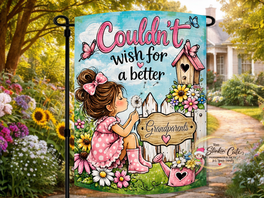 Personalized couldn’t wish for better grandparents garden flag with a little girl and colorful flowers