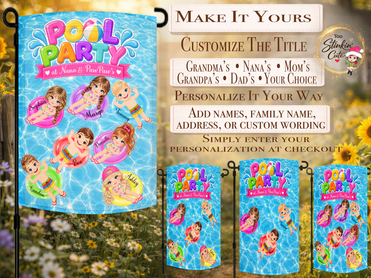 Custom Grandkids Names Pool Garden Flag