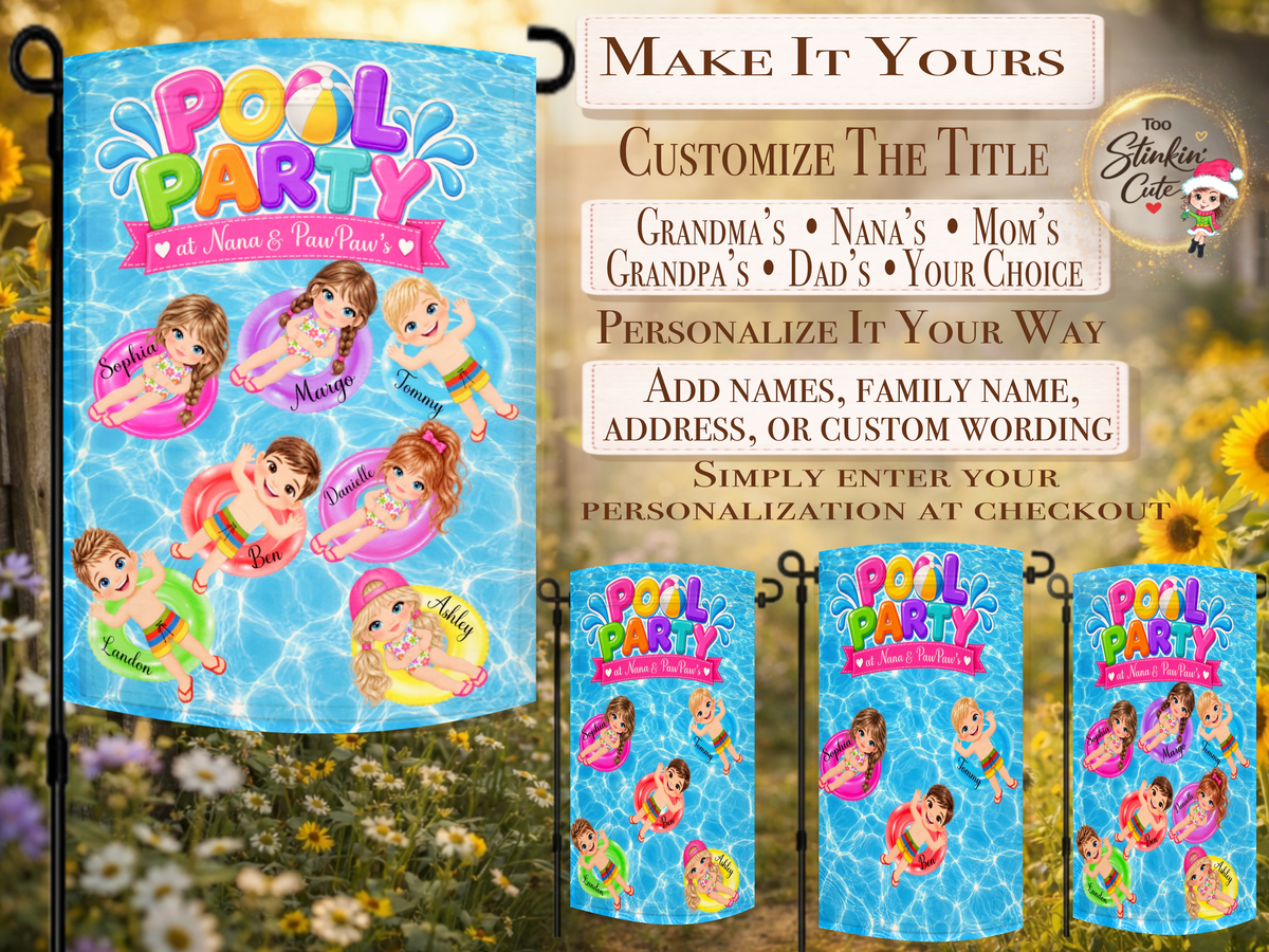 Custom Grandkids Names Pool Garden Flag