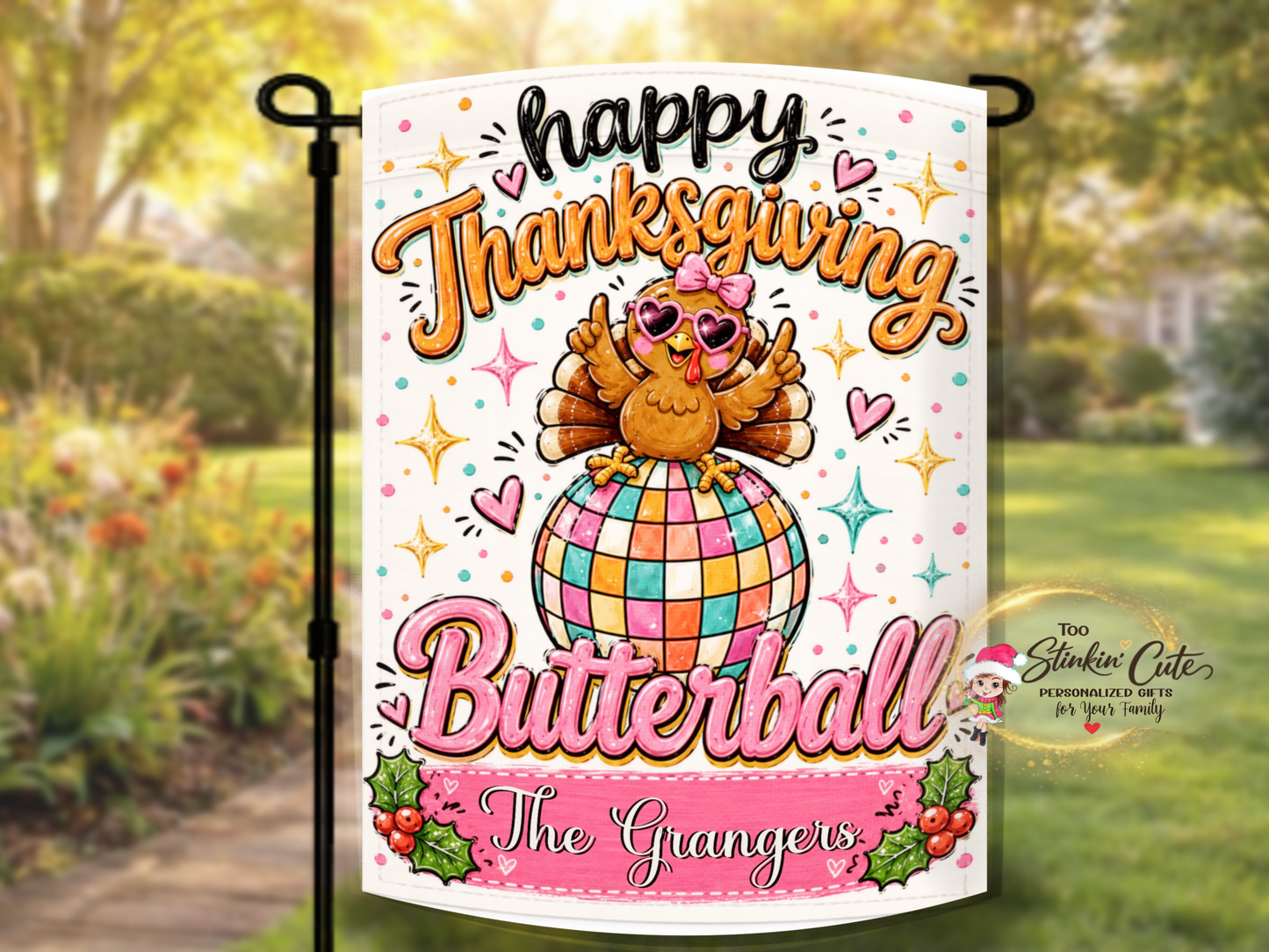Bright Disco Thanksgiving Garden Flag