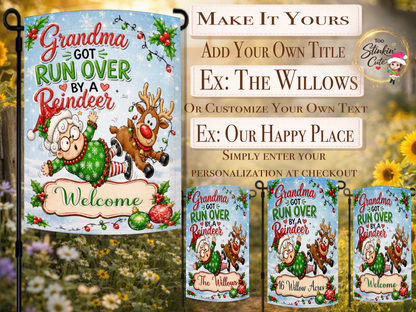 Funny personalized Christmas garden flag with grandma and reindeer