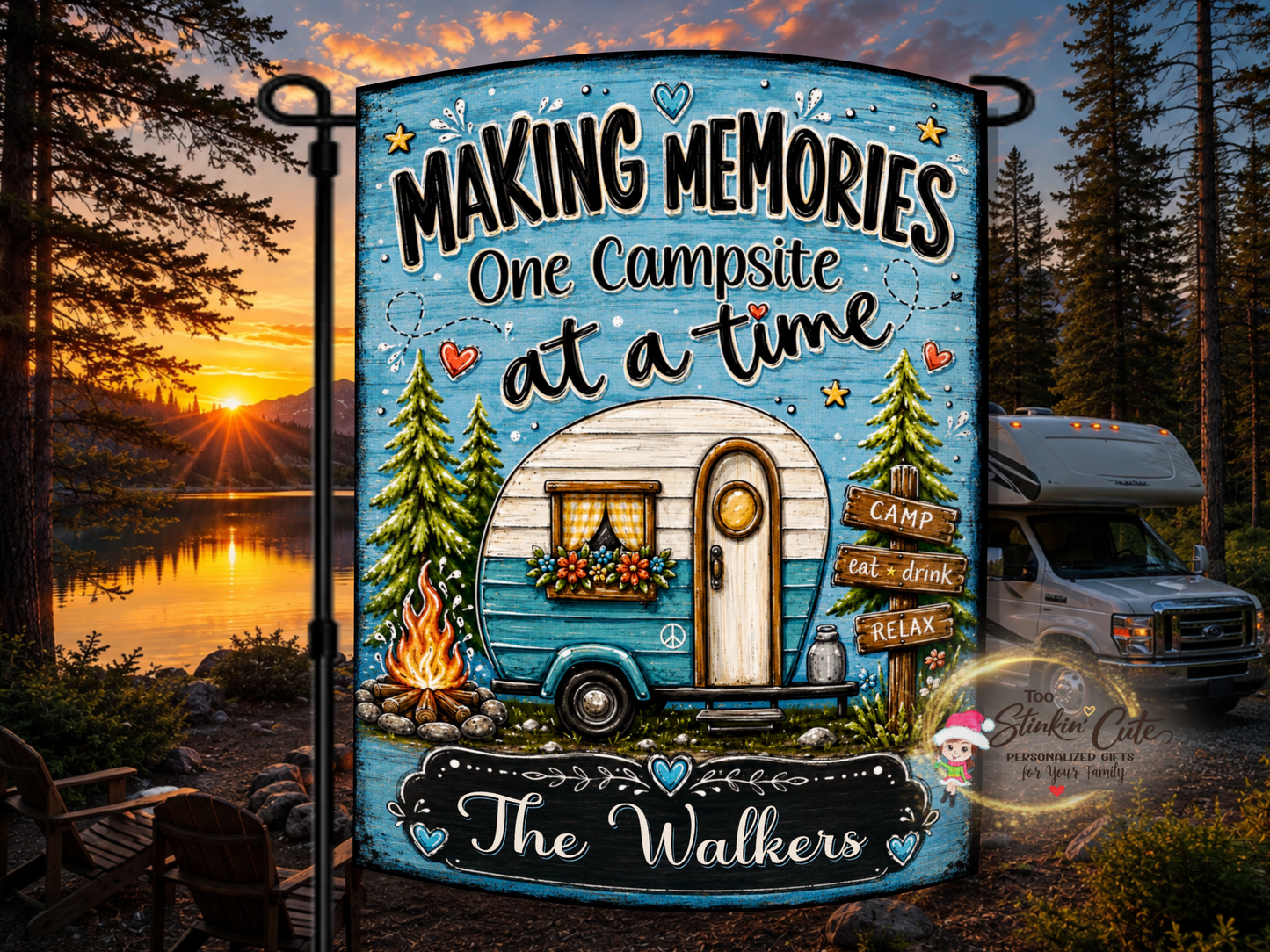 Personalized Making Memories Camping Garden Flag