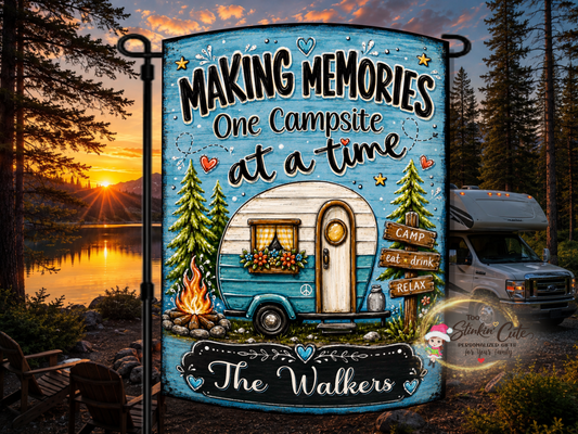 Personalized Making Memories Camping Garden Flag