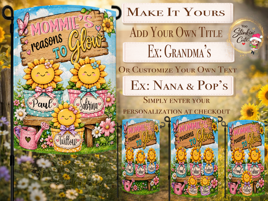 Custom sunflower garden flag personalized with children’s names