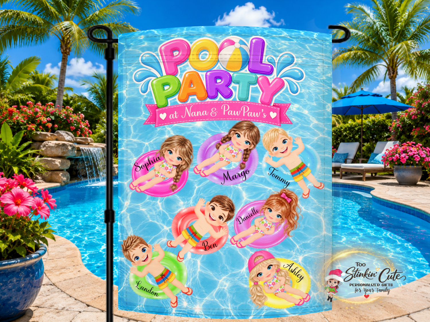 Personalized Nana and PawPaw Pool Party Flag
