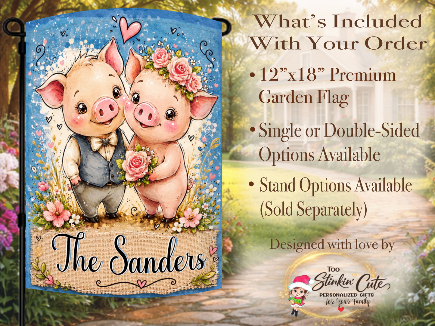 Cute Farmhouse Pig Couple Flag