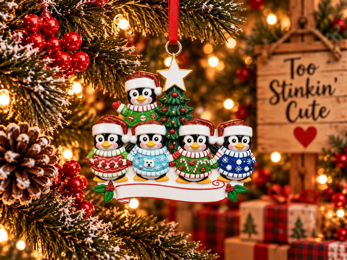 Custom penguin ornament for parents, children, grandparents, siblings, or pets.