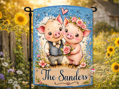 Personalized Pig Couple Garden Flag
