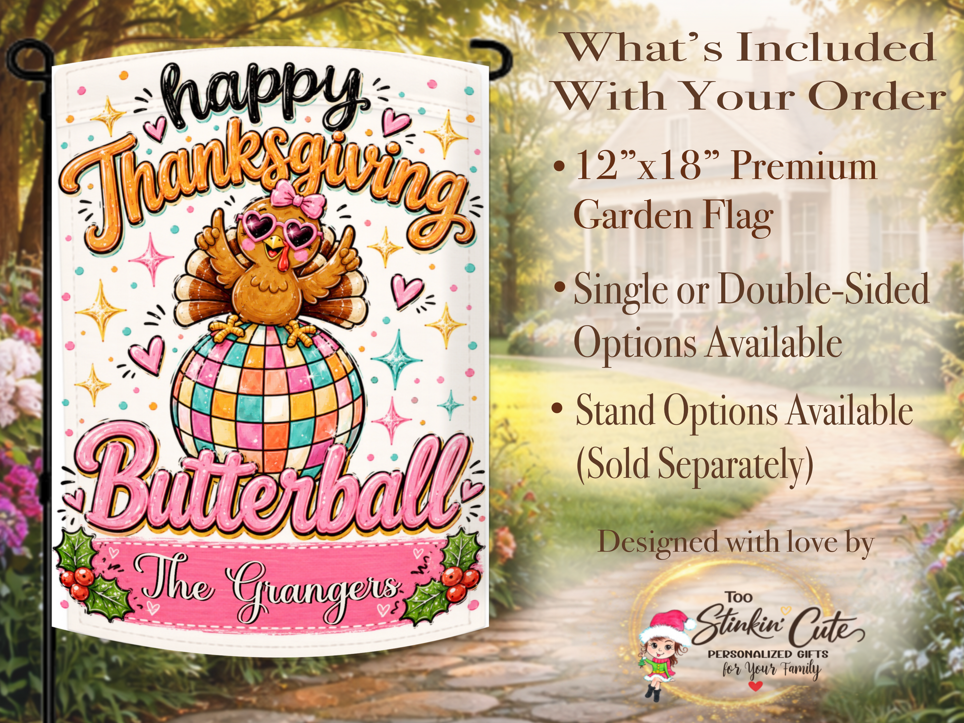 Custom Pink Thanksgiving Porch Flag