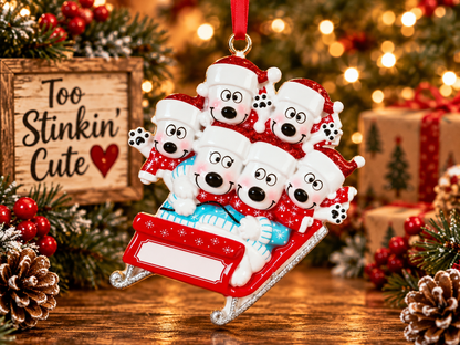 Family of six Christmas keepsake ornament customized with names and the year.