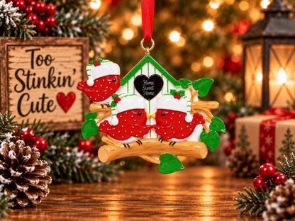 Custom cardinal ornament for parents, children, grandparents, families, or beloved pets.