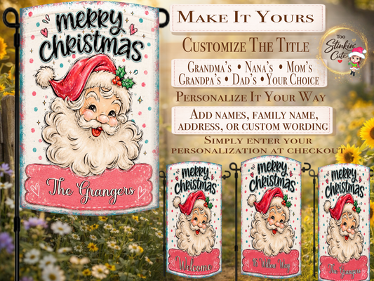 Custom Vintage Santa Family Name Flag