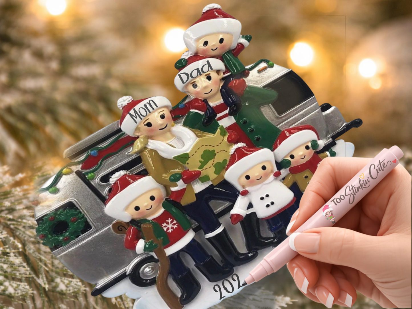 Personalized RV Camper Family of 6 Ornament – Custom Christmas Keepsake