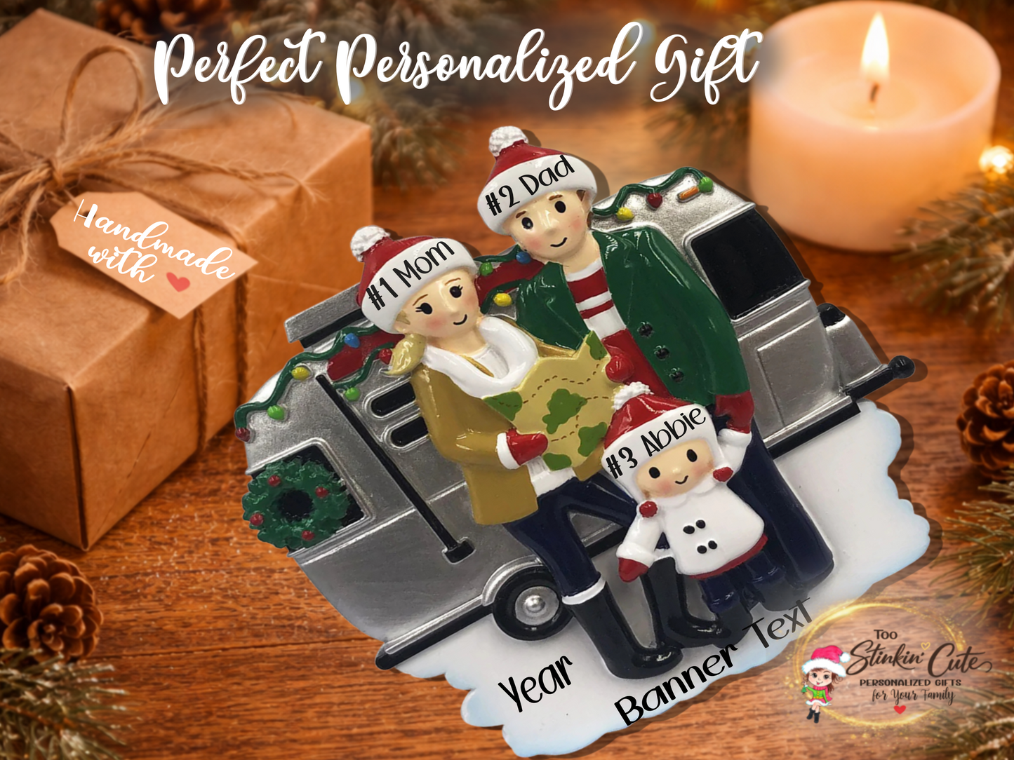 Personalized RV Camper Family of 3 Ornament – Custom Christmas Keepsake
