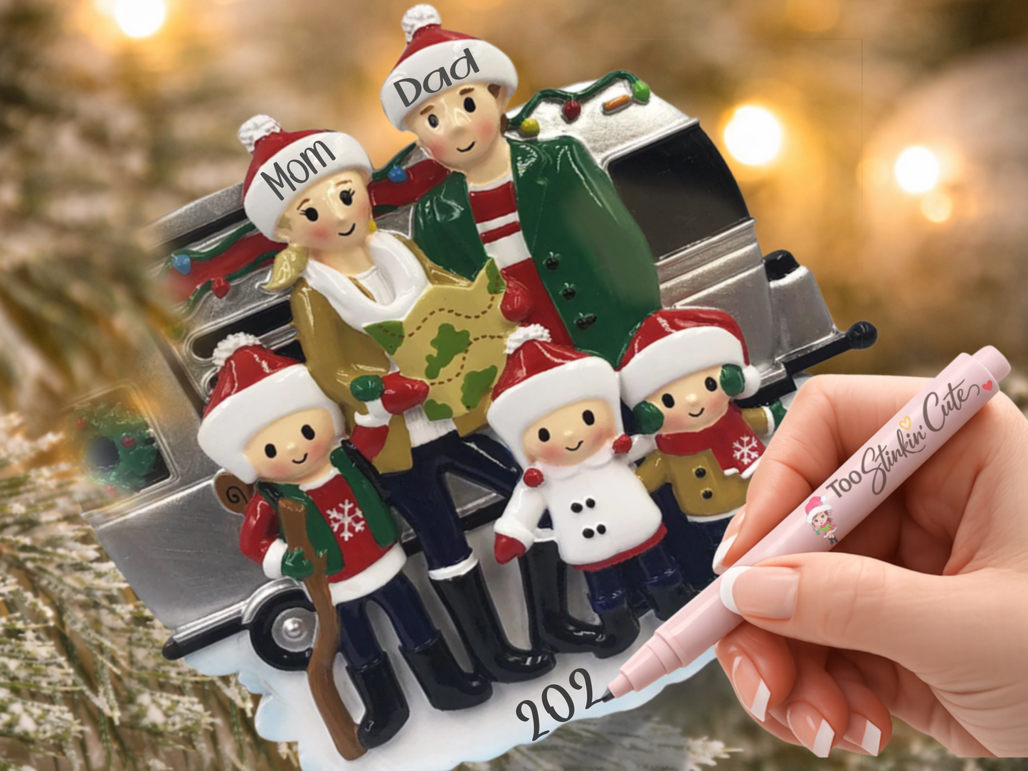 Personalized RV Camper Family of 5 Ornament – Custom Christmas Keepsake