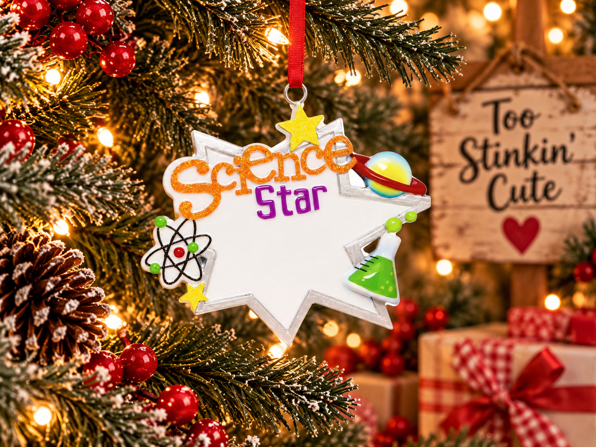 Science student keepsake ornament personalized with a name and optional year