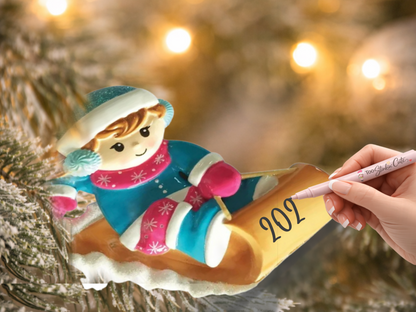 Personalized Sledding Girl Ornament | Custom Winter Christmas Keepsake Gift