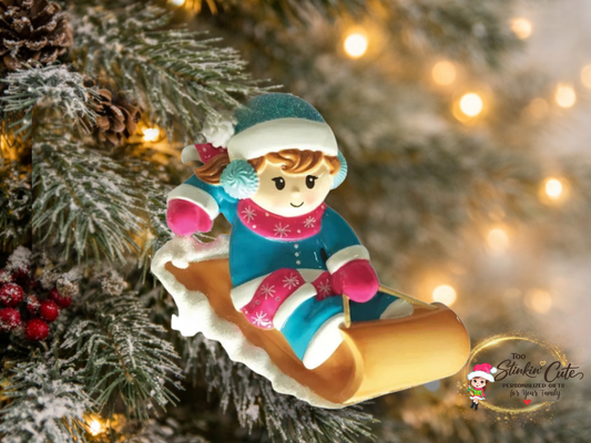 Personalized Sledding Girl Ornament | Custom Winter Christmas Keepsake Gift