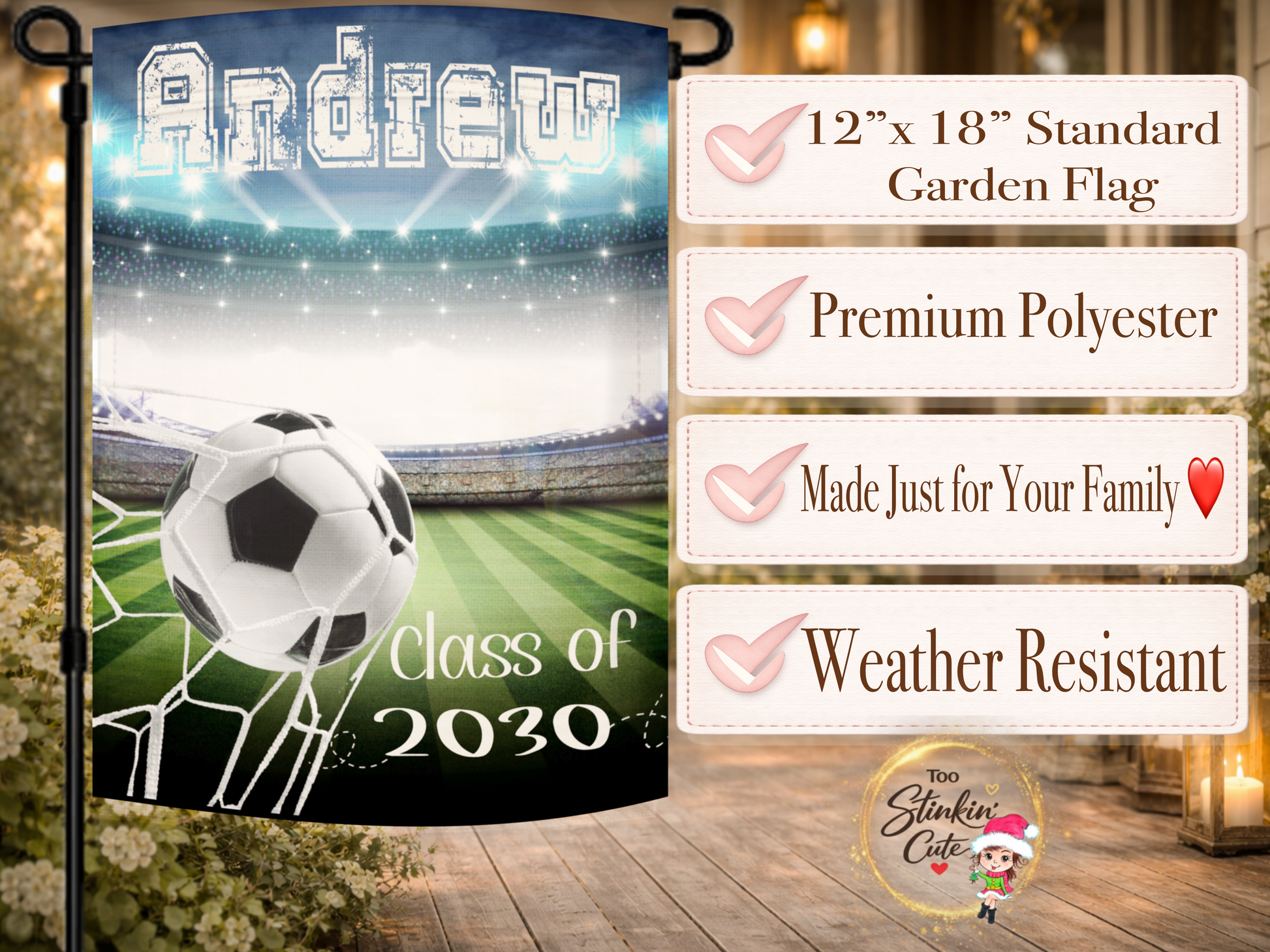 Personalized soccer senior porch flag for athlete celebrations