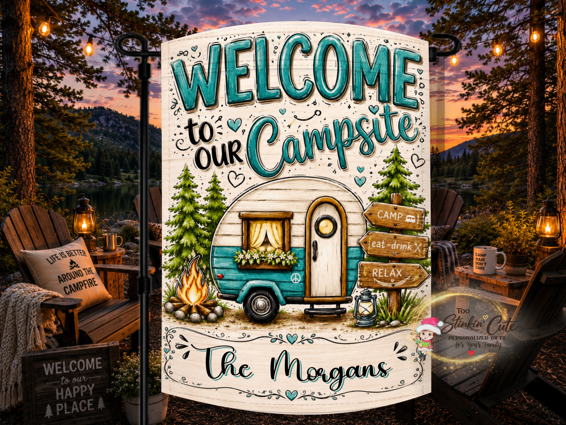 Personalized Welcome to Our Campsite Garden Flag