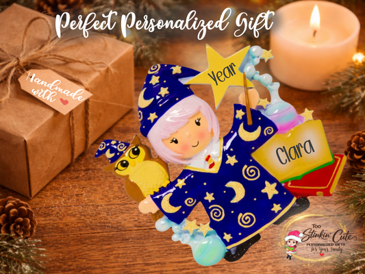 Personalized Wizard Graduation Ornament 2026 | Custom Teacher Ornament | Handwritten Year Keepsake