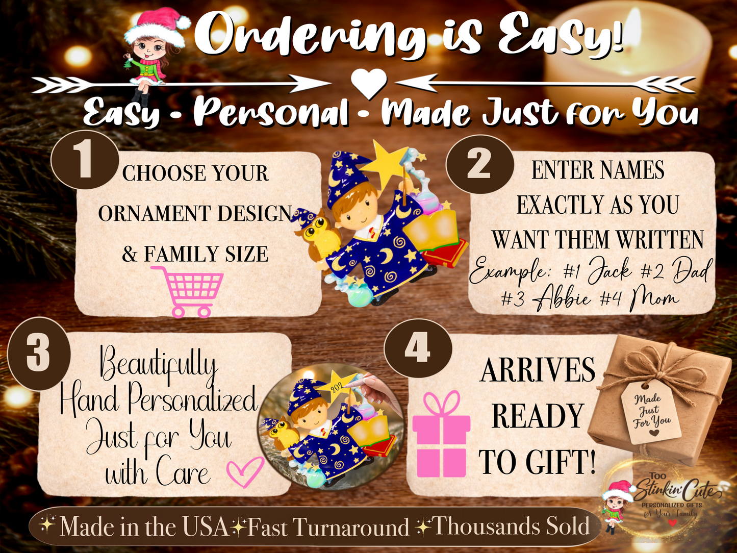 Personalized Boy Wizard Ornament | Custom Name & Year Christmas Keepsake Gift